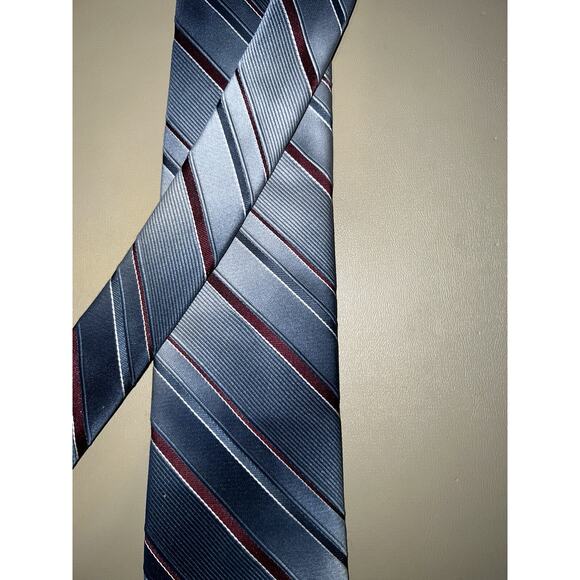 Stix Baer & Fuller Neck Tie Blue Burgundy Stripes 54” Long - Picture 2 of 7